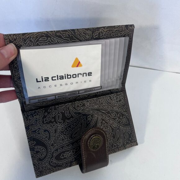 Liz Claiborne NEW Bifold Wallet w/ Kiss Clasp Change Purse Brown Paisley Gold - Picture 6 of 8